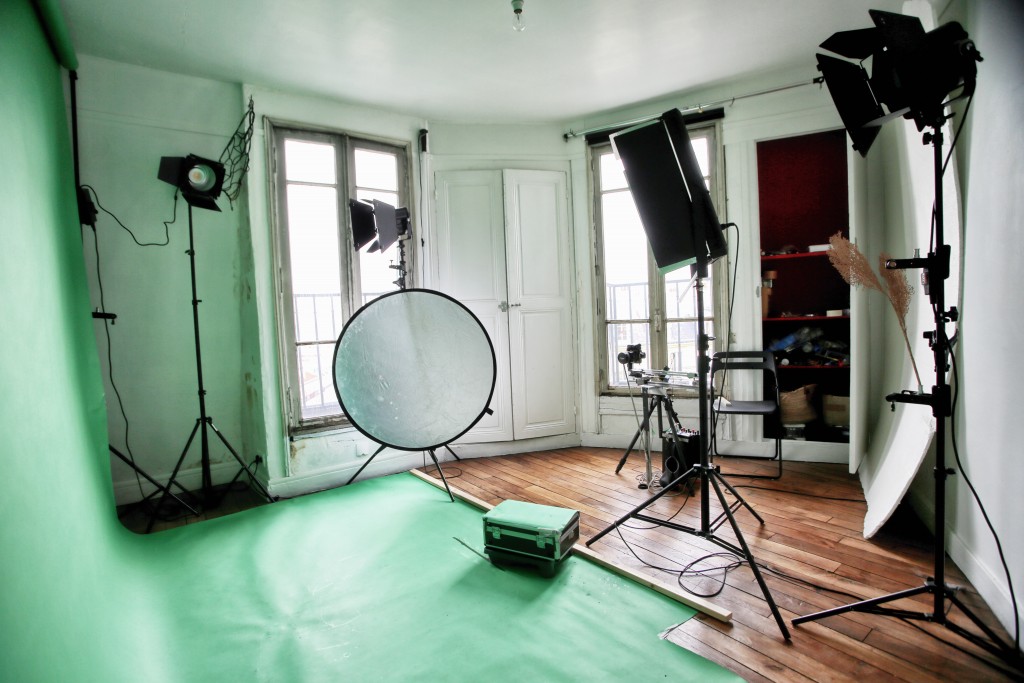 Studio photo avec fond vert